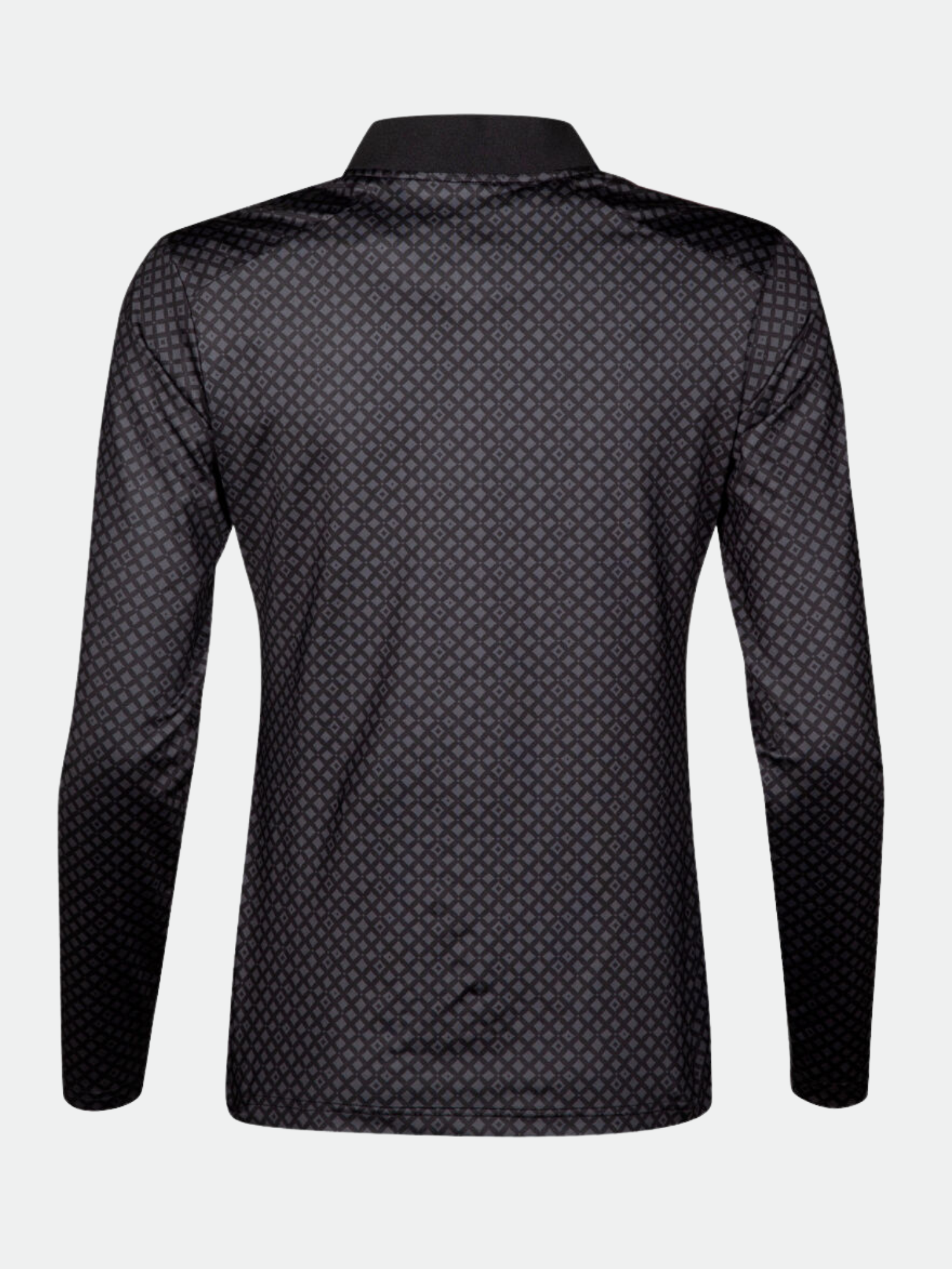 Back view of Halti Fairway Womens Long Sleeve Shirt in black, featuring a subtle geometric pattern and moisture-wicking fabric.