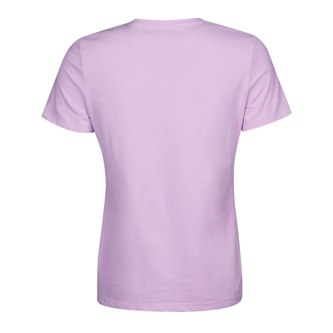 The Halti Matka T-shirt Womens in light purple, EU-made, is shown from the back on a white background.