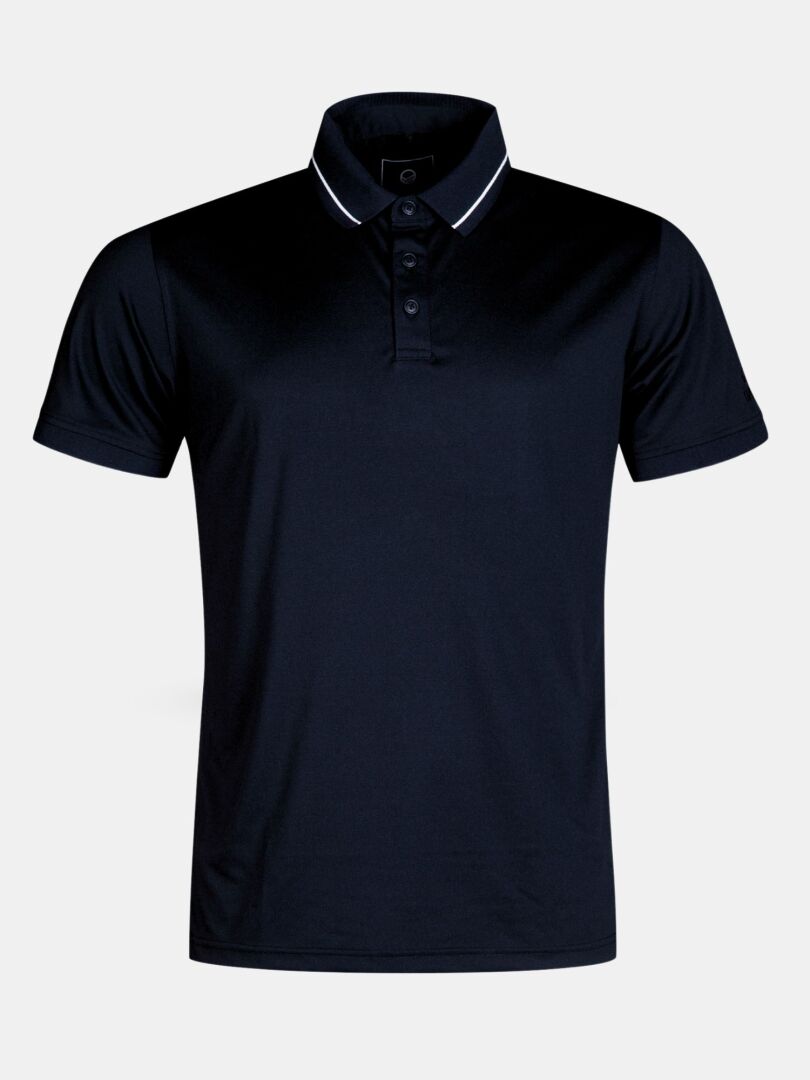 Halti Laine Technical Polo Shirt for men: black, short-sleeve, collared, 3-button, breathable material.