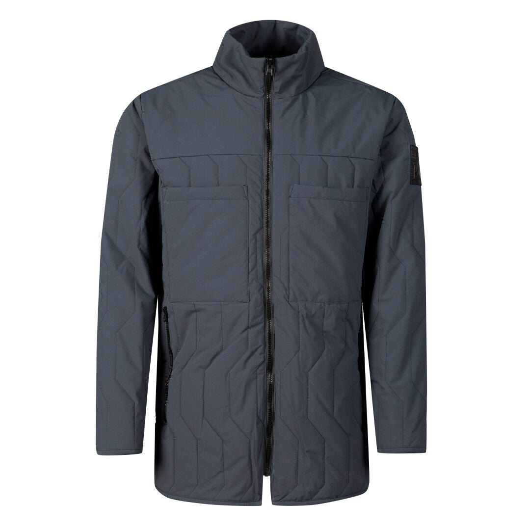 A dark grey Halti Synkas 3in1 DrymaxX Parka for men with front zipper, high collar, and two large chest pockets.