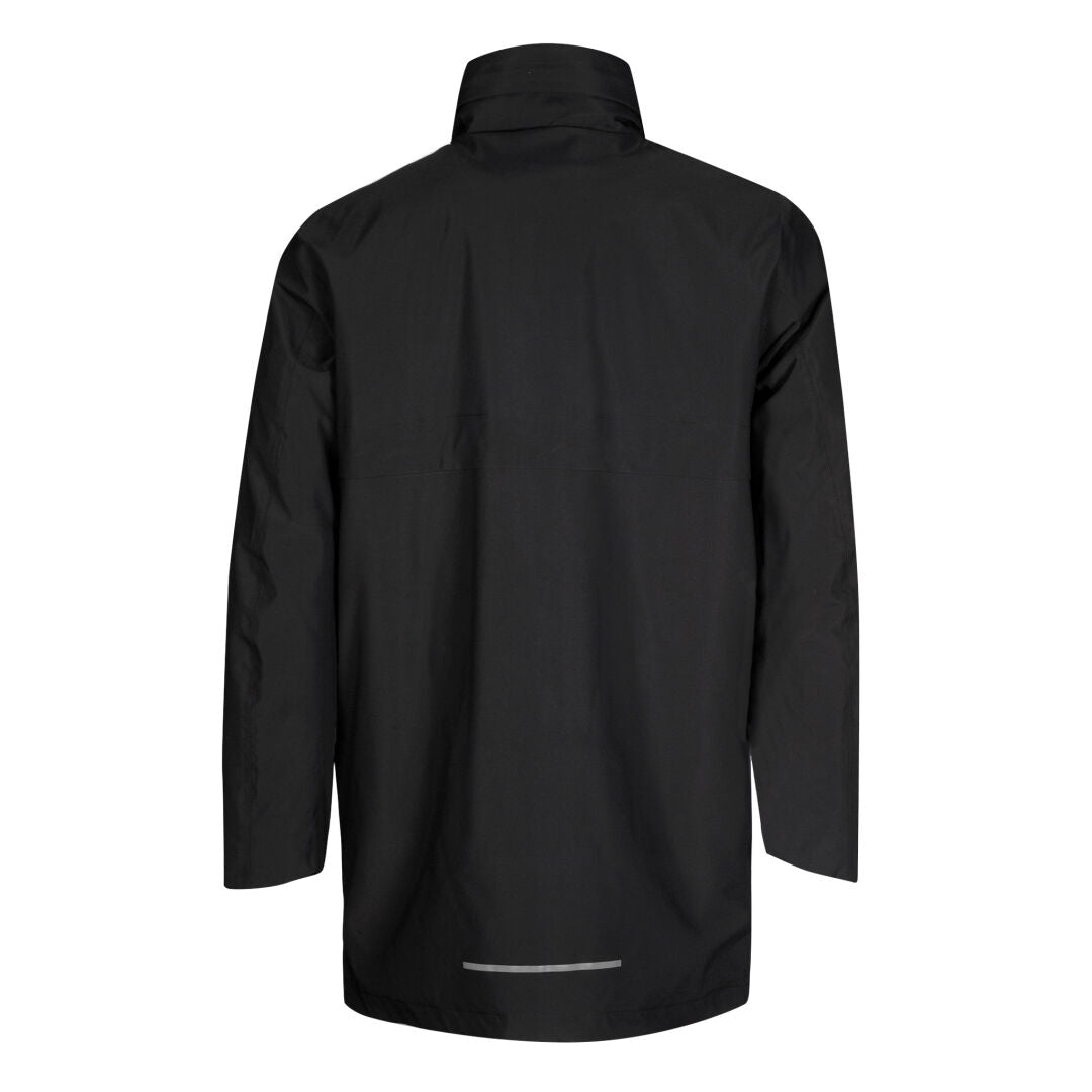 A black Halti Synkas 3in1 DrymaxX Parka Mens shown from the back with a high collar and straight hem.