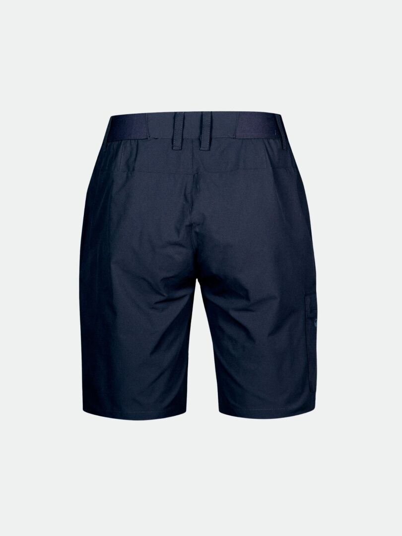 Halti Drive X-stretch Shorts Women's Plus in navy, with belt loops and side pockets, shown from the back on light background.