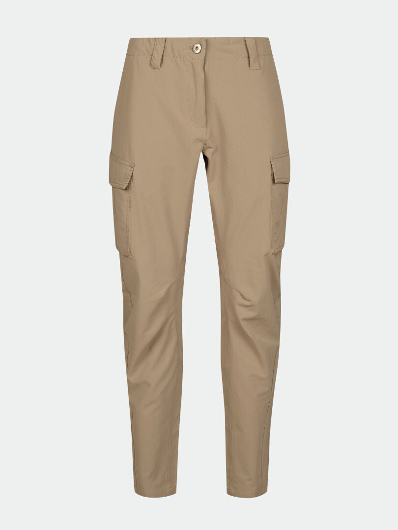 Halti Roams Cargo Pants Womens in tan with side flap pockets, ideal for urban outdoor wear, shown on a plain backdrop.