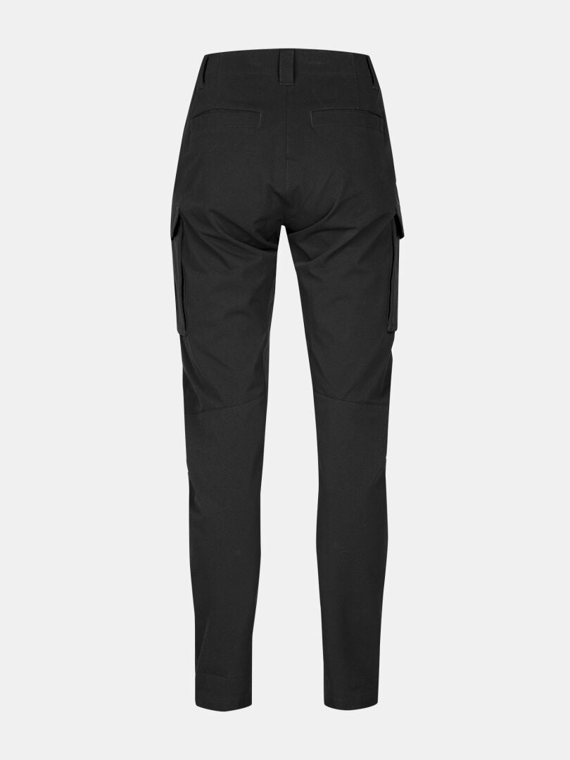 Back view of Halti Roams Cargo Pants Womens in black, featuring side and back pockets on a plain white background.