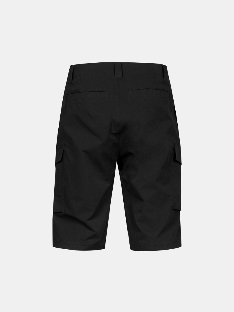 Back view of Halti Roams Shorts Mens in black stretch ripstop, with side and back pockets on a light background.
