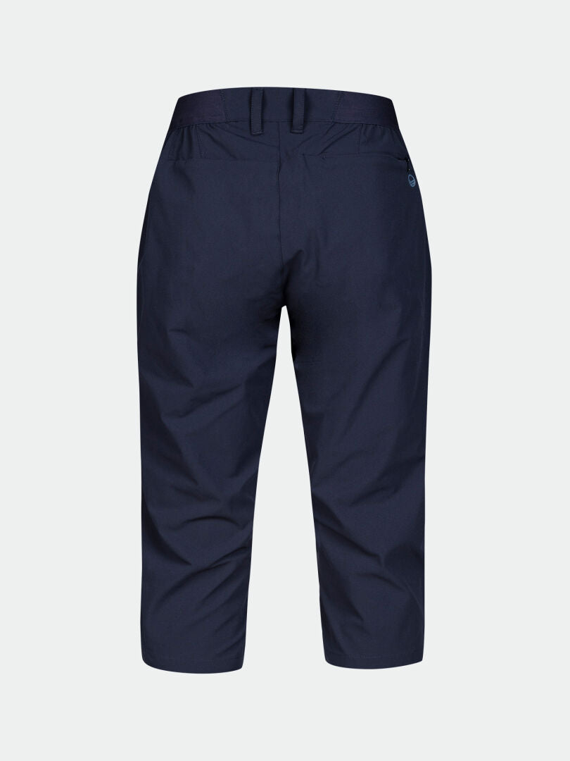 Halti Drive X-stretch Womens Capri Pants in navy blue, stretch fabric, shown from the back on a plain light background.