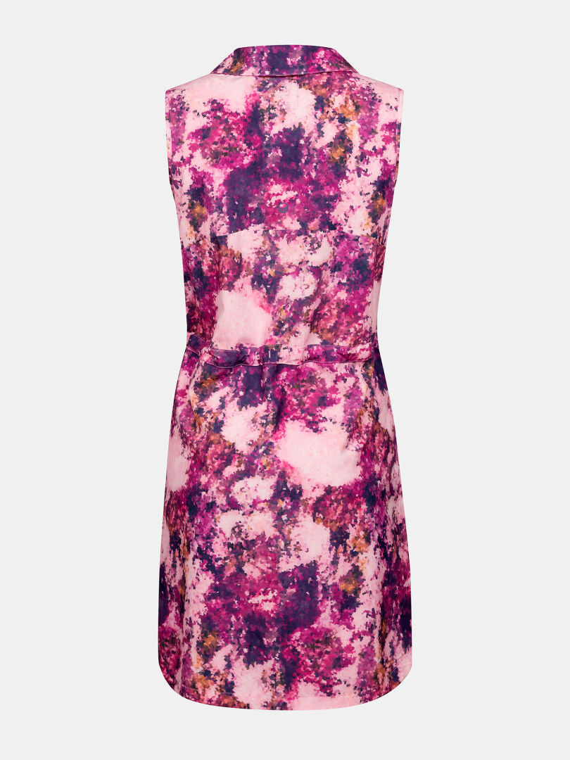 Halti Chipper X-stretch Dress Womens features a pink, purple, and white abstract print—ideal for an active lifestyle.