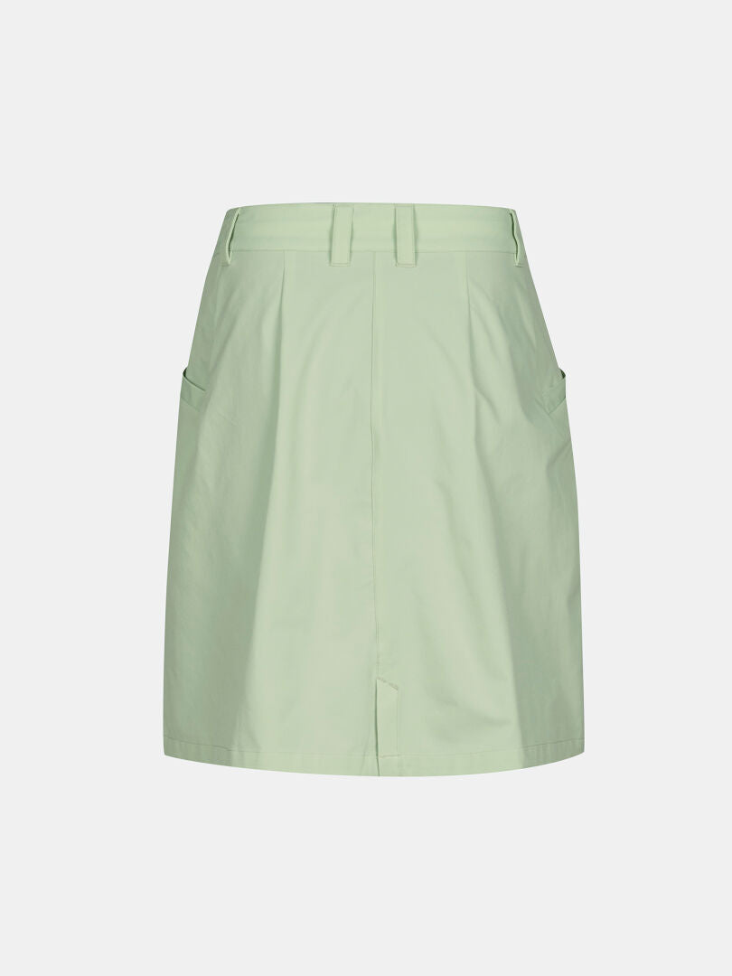 Halti Drive X-stretch Skort Womens in light green, with quick-dry stretch, belt loops, and side pockets on white.