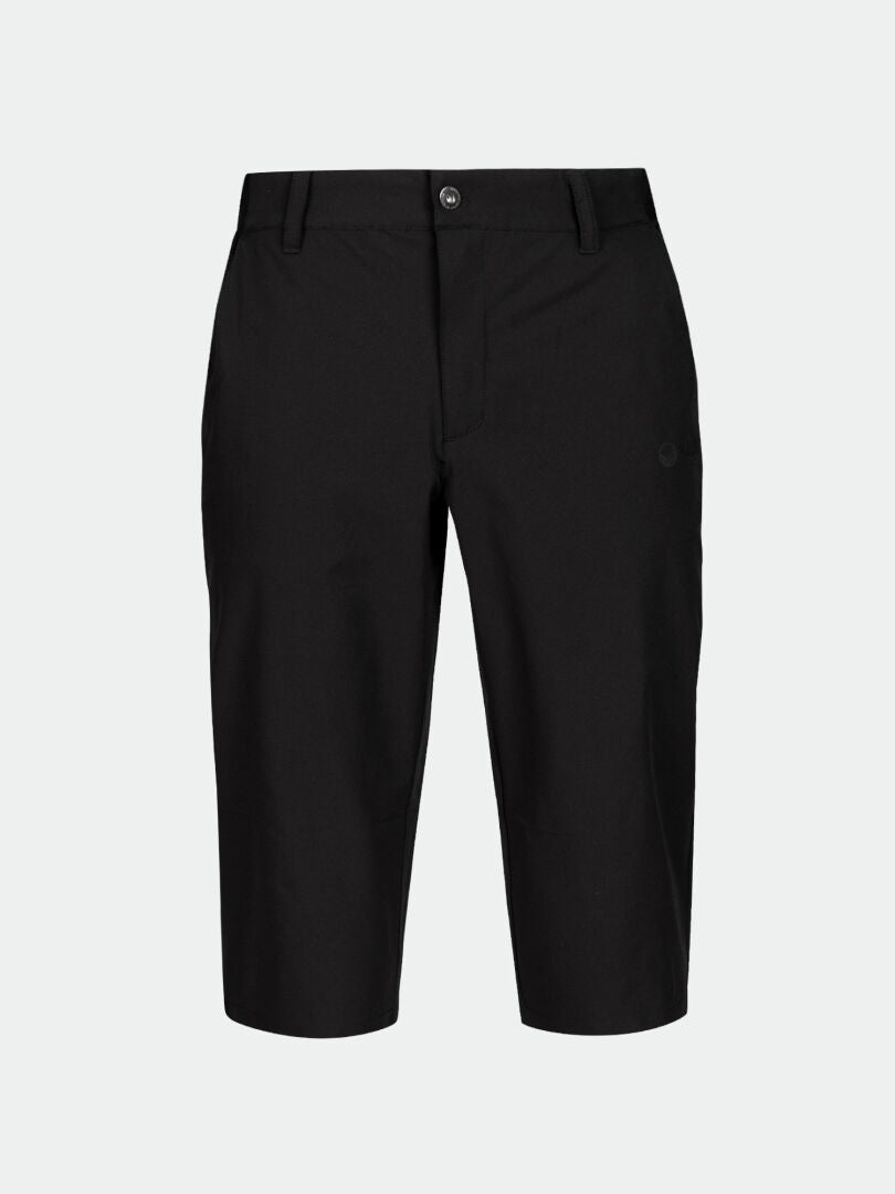 Halti Drive X-stretch Men's Capri Pants: black, knee-length, stretchable, water-repellent fabric with belt loops and zip.