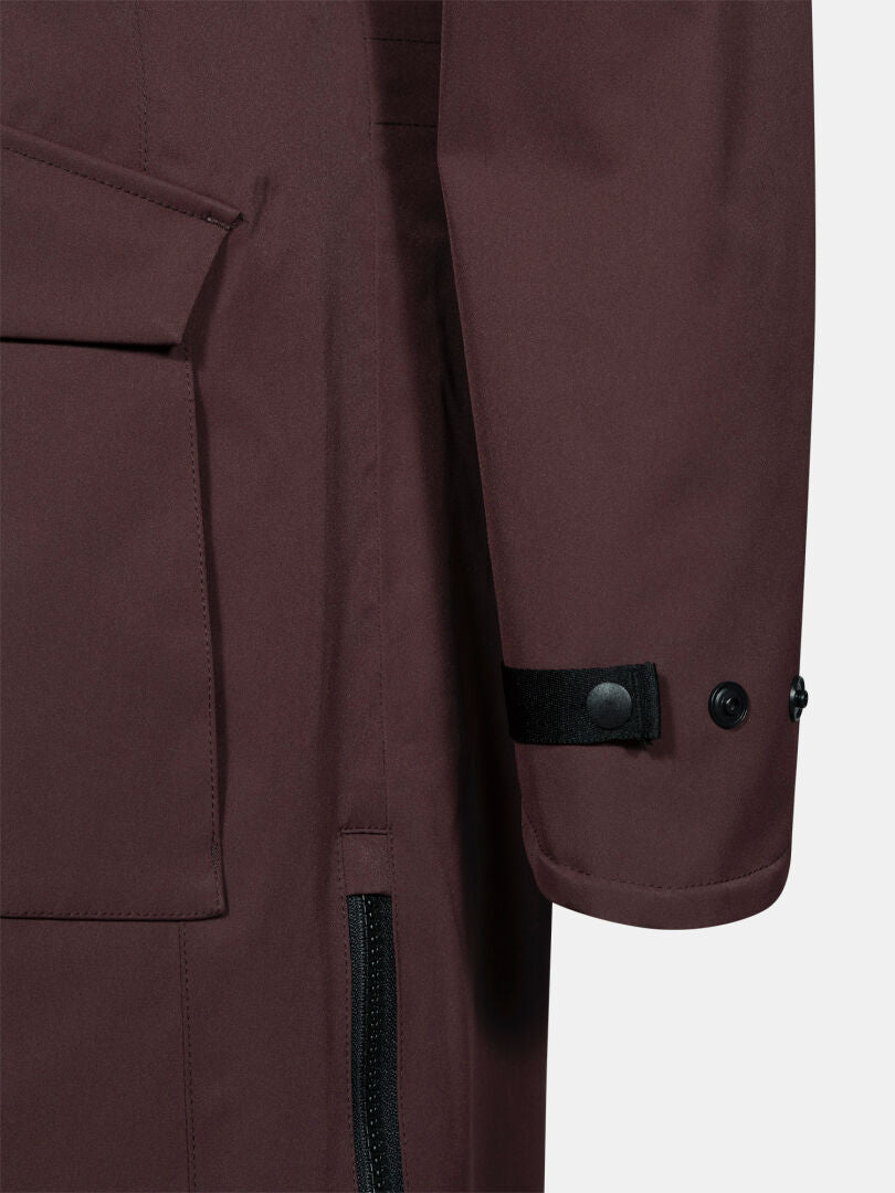 Close-up of Halti Tokoi II DX Parka Jacket Womens sleeve with black strap, front pocket, and vertical zipper.