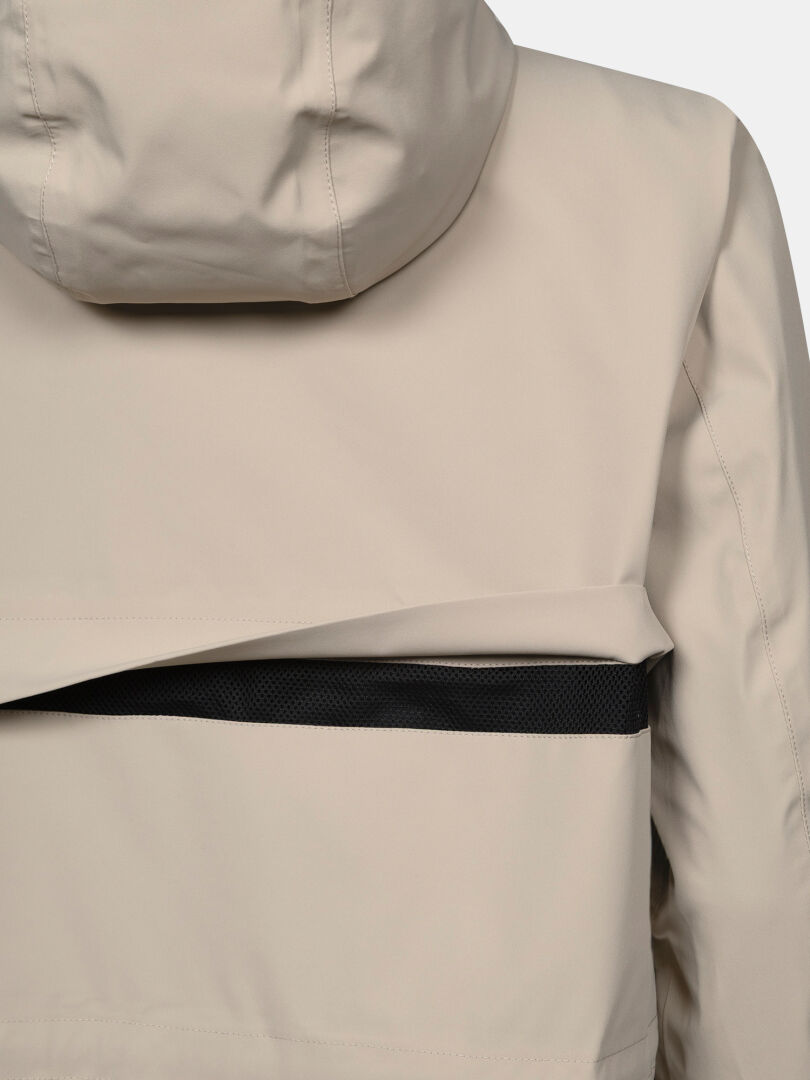 Back view of Halti Tokoi II DX Parka Jacket Women’s with hood and black mesh ventilation panel.