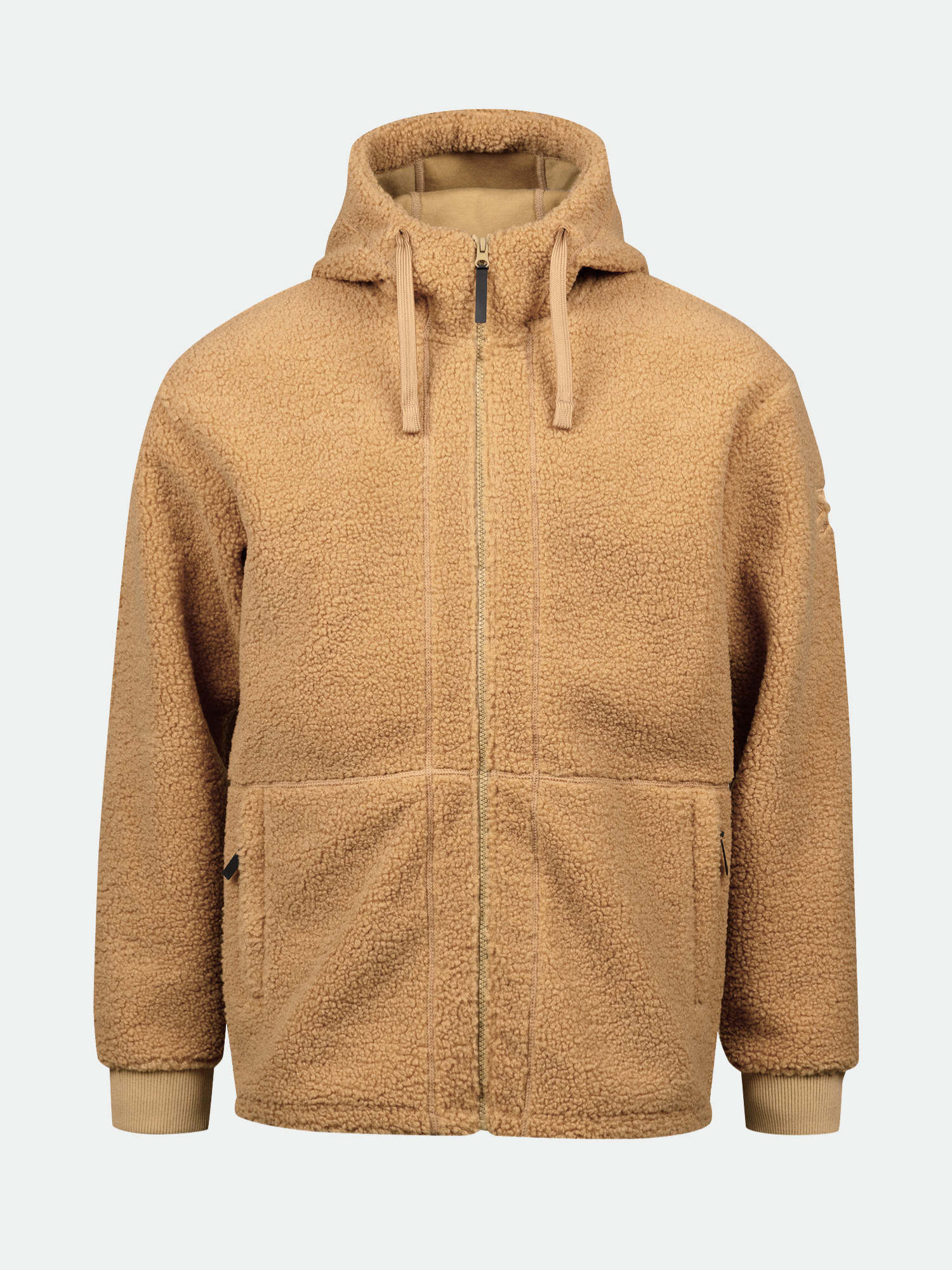 Halti Lykky Fleece Jacket Men's features a hoodie-inspired design, ribbed cuffs, and front pockets in recycled fleece.