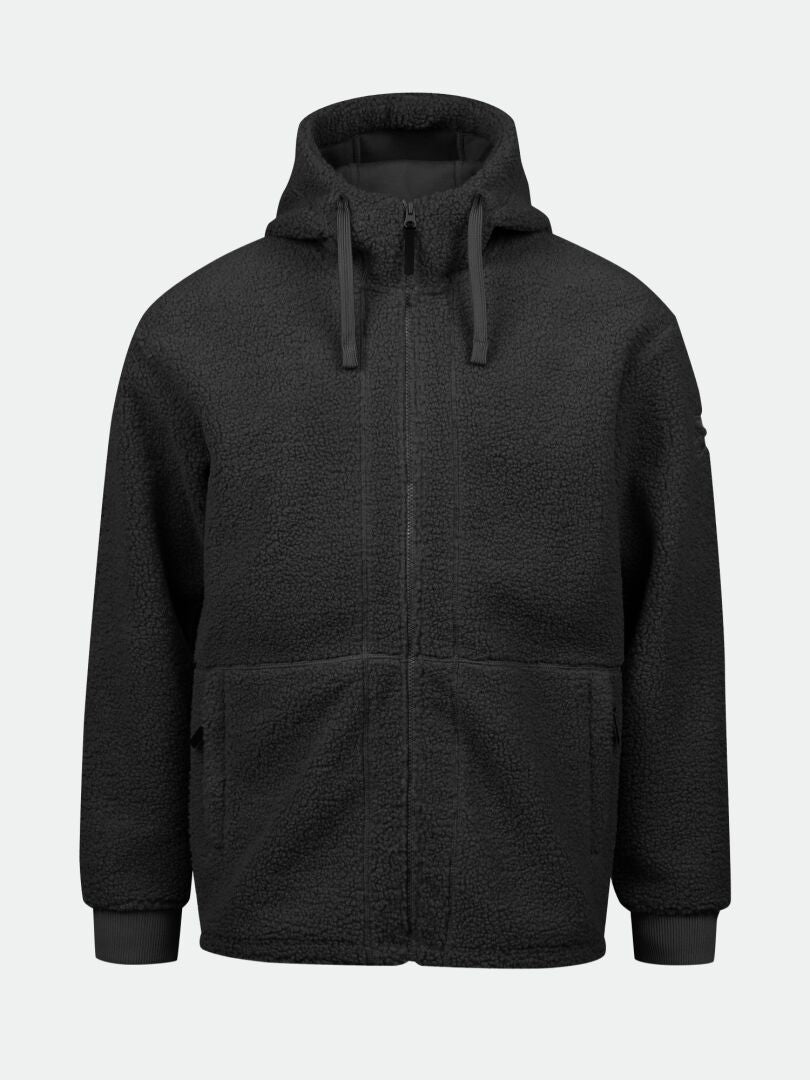 Haltis Lykky Fleece Jacket Mens features a hoodie-inspired design, front pockets, and ribbed cuffs in recycled polyester.