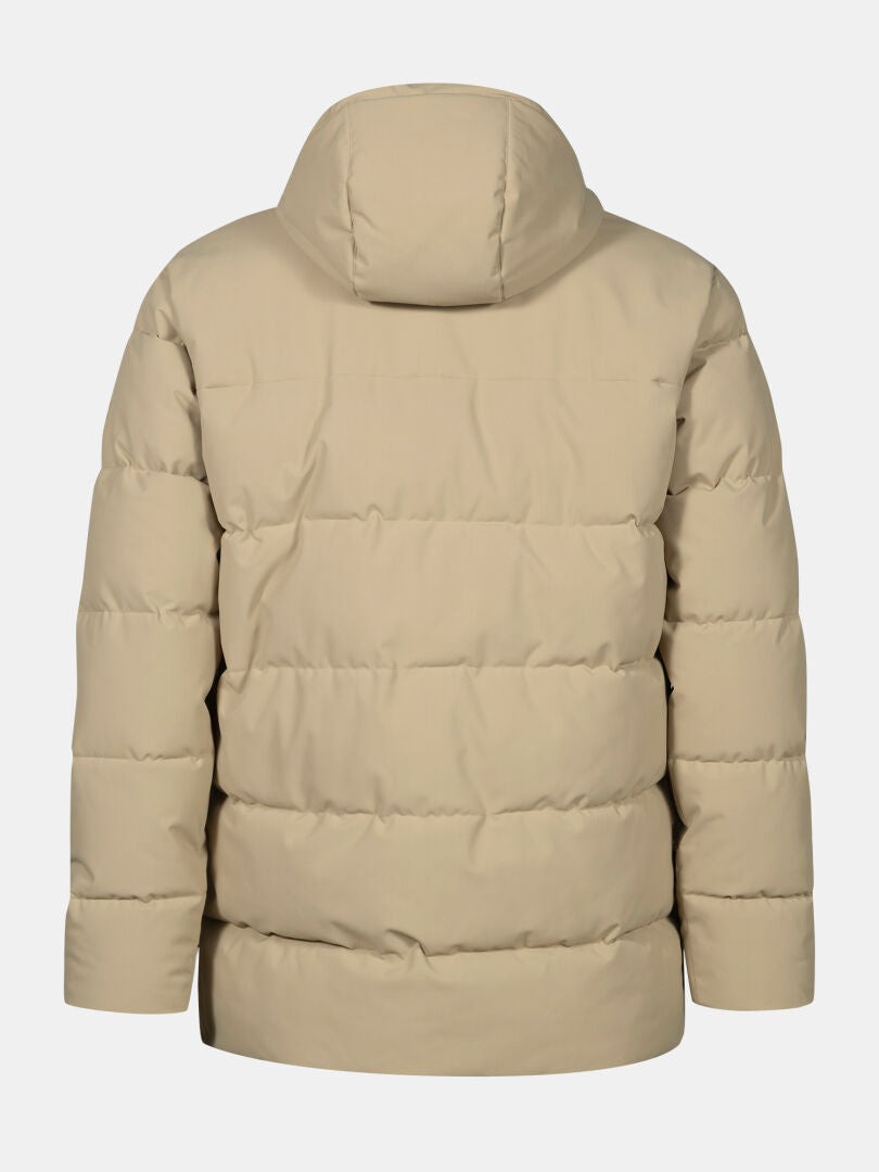 The Halti Sammal Insulated Parka Jacket Men’s in beige with hood, shown from the back on a white background.