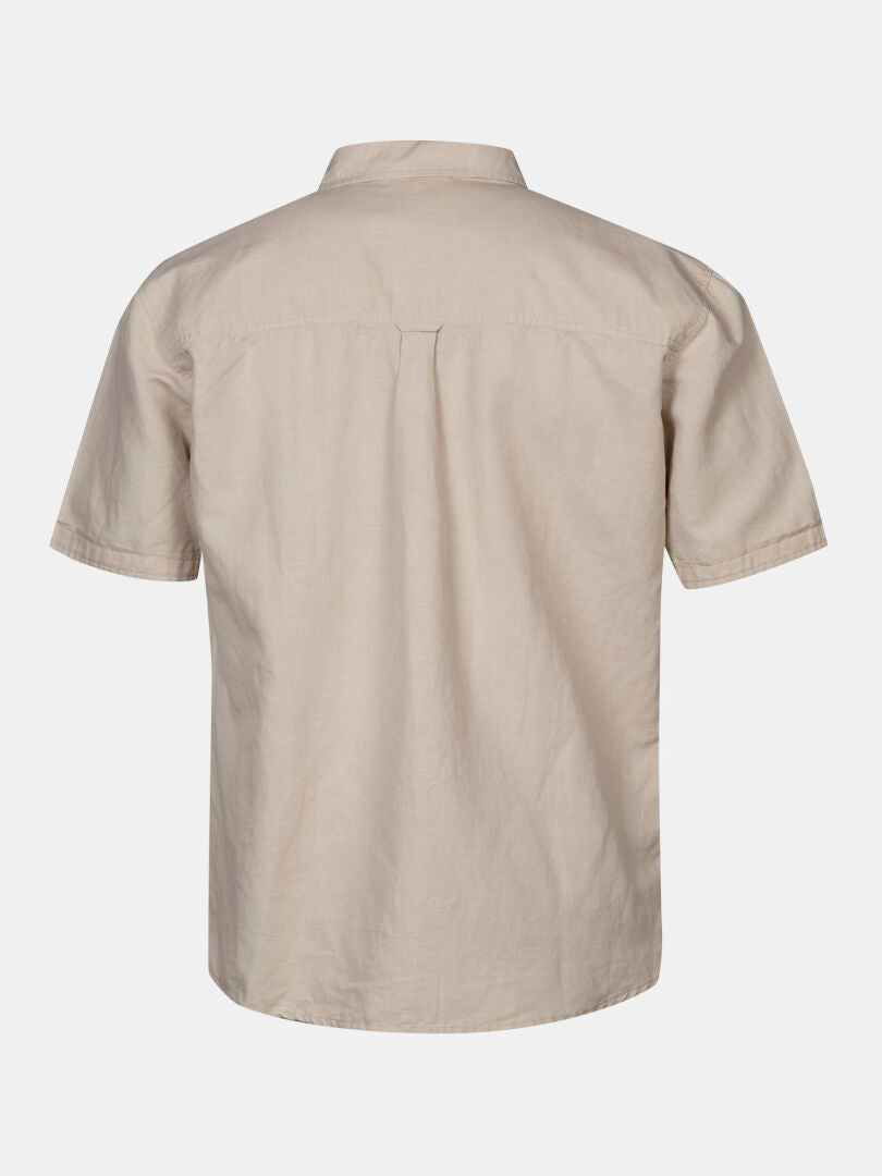 The Halti Notsgi Shirt Men's in beige, shown from the back on a white background, features breathable fabric.