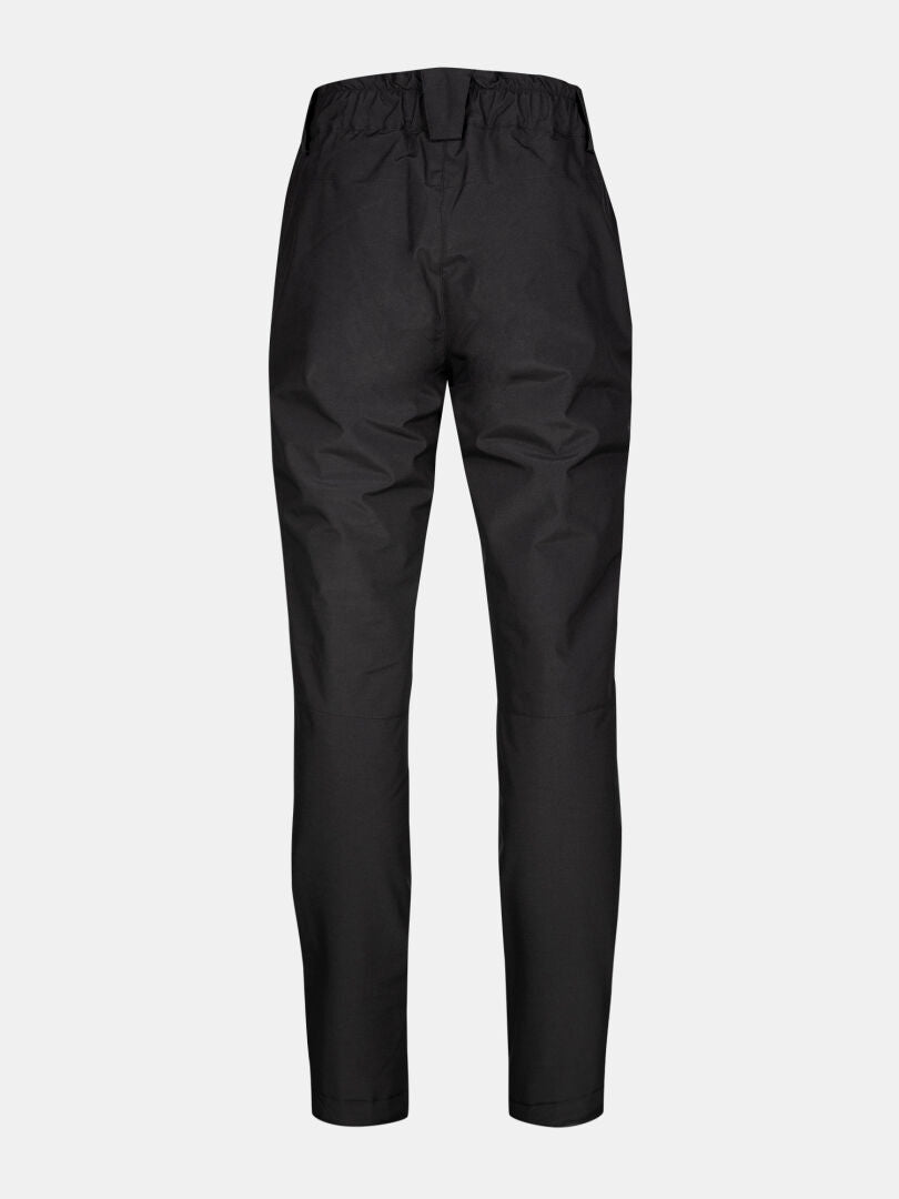 Halti Routa Short Winter Pants Women's Plus, black, elastic waistband, relaxed fit, back view on white background.