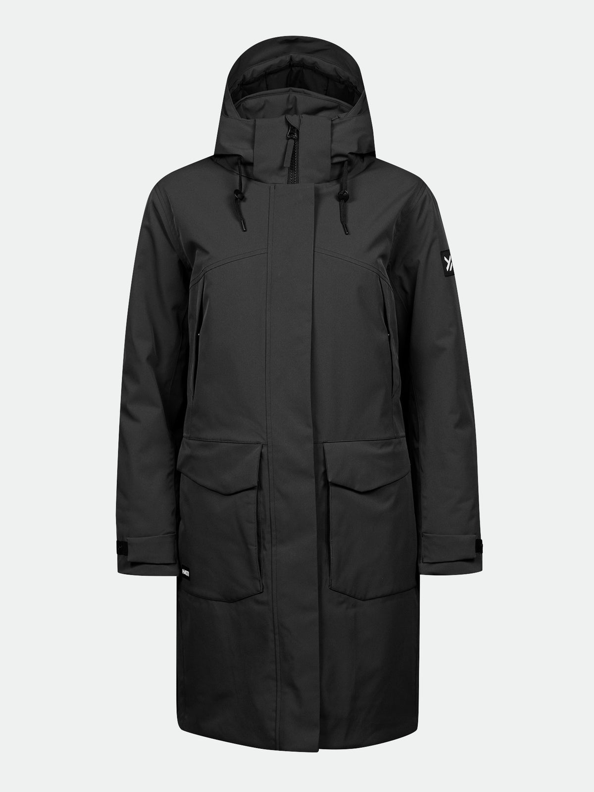 Halti Kallio DX Parka Women’s: black, waterproof, front zipper, large pockets, adjustable cuffs—perfect for winter.