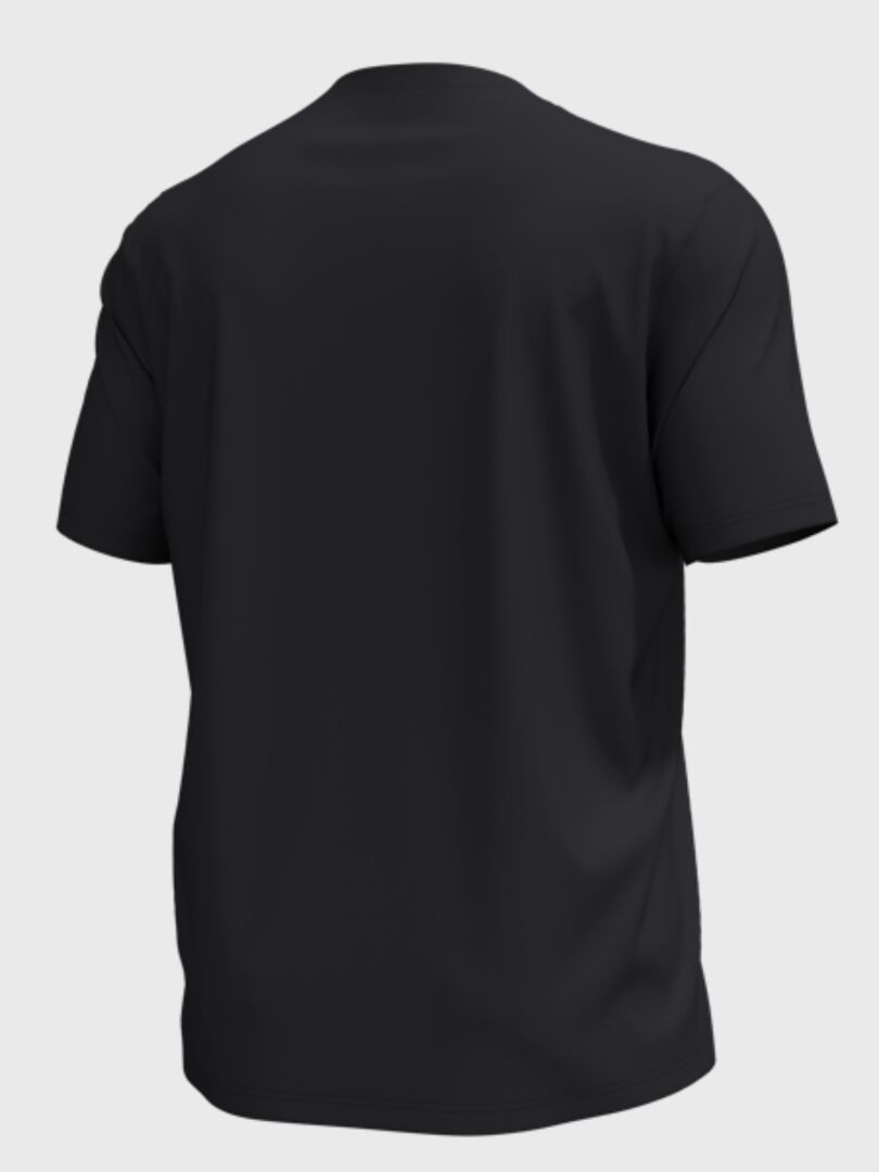 The Halti Vehka Unisex T-shirt, in black organic cotton, is shown from the back on a light gray background.