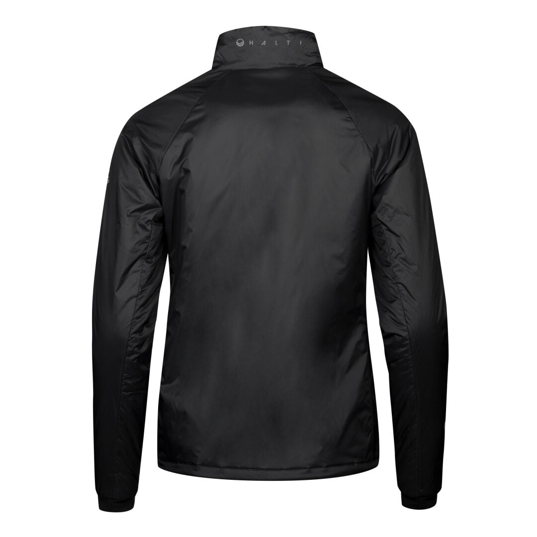 The Halti Neon Insulation Jacket Womens is black, lightweight, with a high collar and long sleeves, shown from the back.