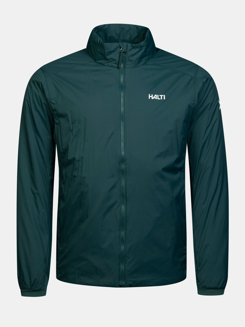 Dark green long-sleeved Haave 40 Primaloft Jacket Men’s with a high collar and a logo on the left chest.