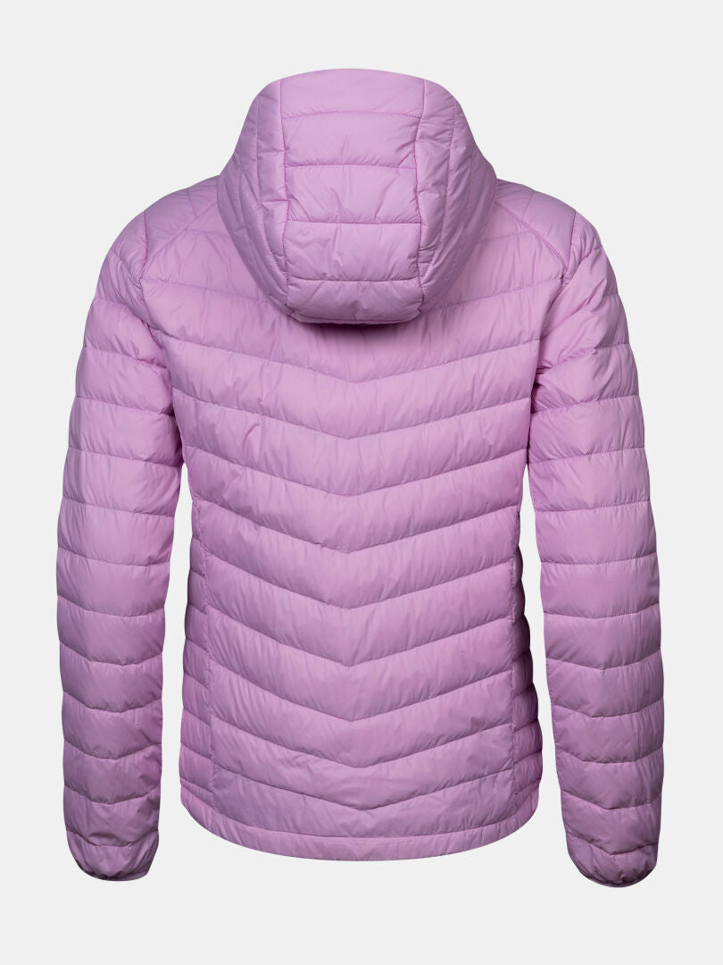 Back view of a light purple quilted Huippu Untuvia Down Jacket Women’s, a versatile outdoor puffer jacket.