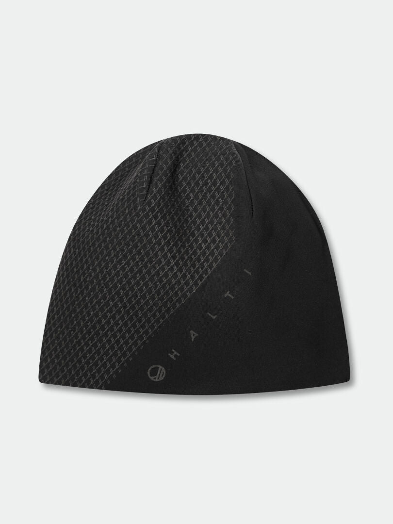 The Halti Suunta Beanie is lightweight with a subtle geometric pattern and a logo print near the bottom edge.