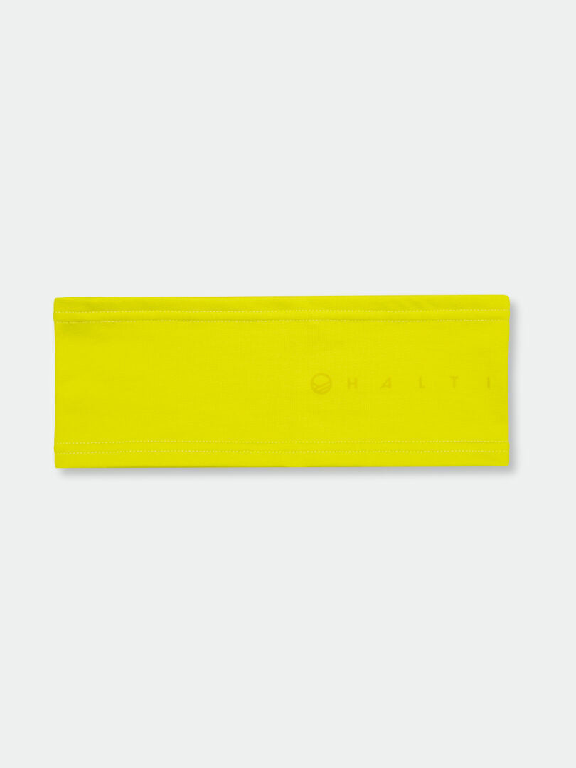 The Halti Niva Band is a flat, bright yellow sporty tricot band with subtle branding on a plain background.