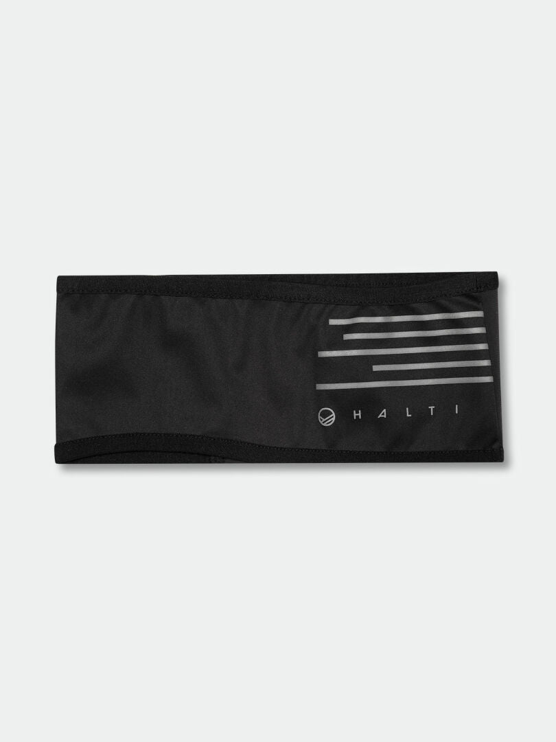 The Halti Veloce Band is a lightweight black headband with gray stripes, perfect for high-intensity training.