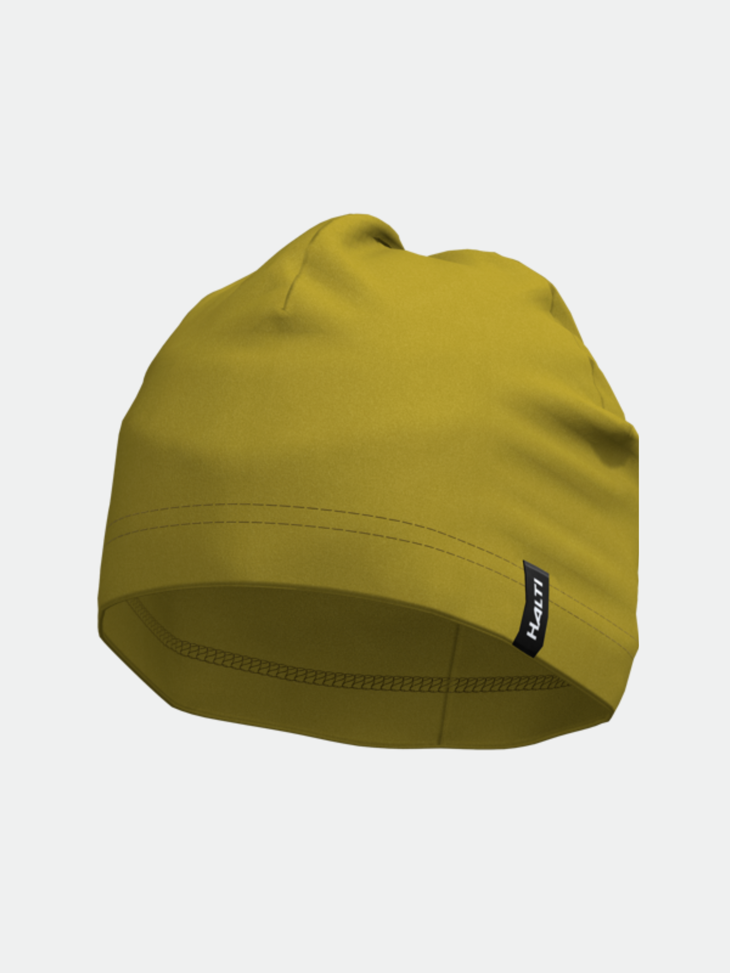 Halti Trone Fleece Beanie in olive green features visible stitching, perfect for winter training, shown on white.
