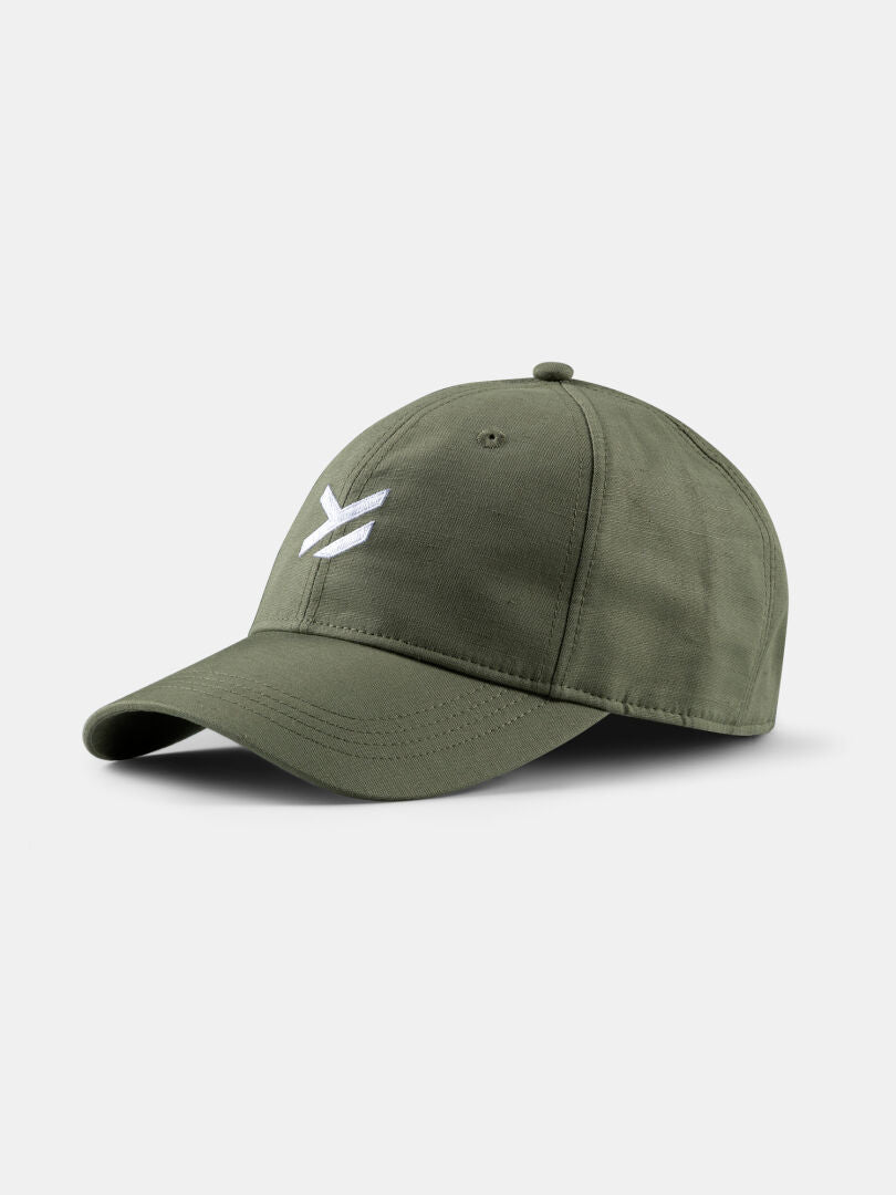 The Halti Notsgi Cap in olive green features a white front logo, displayed on a plain light gray background.