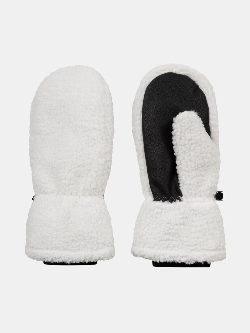 Halti Lykky Fleece Mittens—white with black palms, perfect cozy winter gloves, shown on a white background.