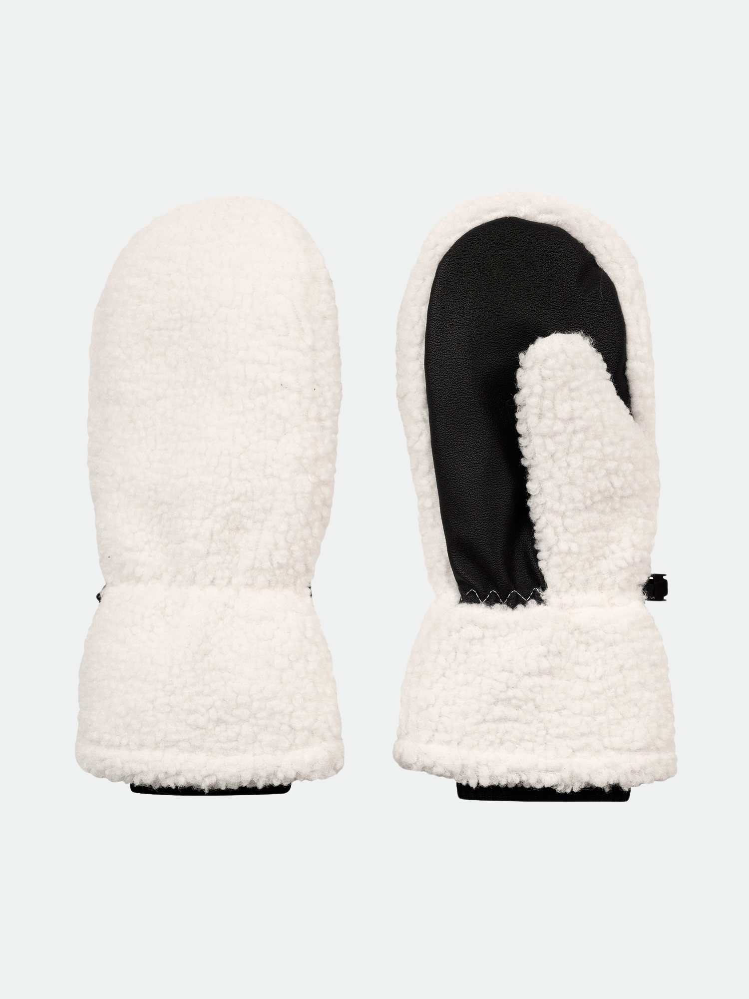 The Halti Lykky Fleece Mittens in white with black palms are perfect winter accessories, shown on a light background.