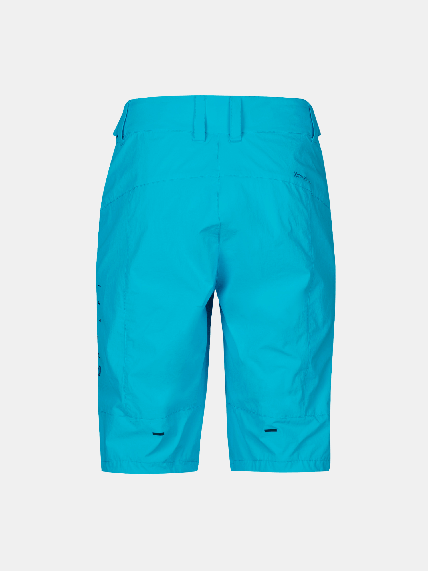 Back view of Halti Tracks Mens X-stretch Shorts in bright blue, knee-length with belt loops and laser-cut ventilation.