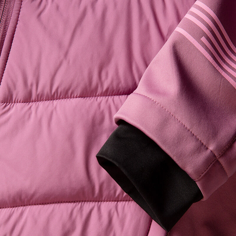 Close-up of Halti Hanki XCT Jacket Womens sleeve, perfect for winter running or XC skiing, with pink and black details.