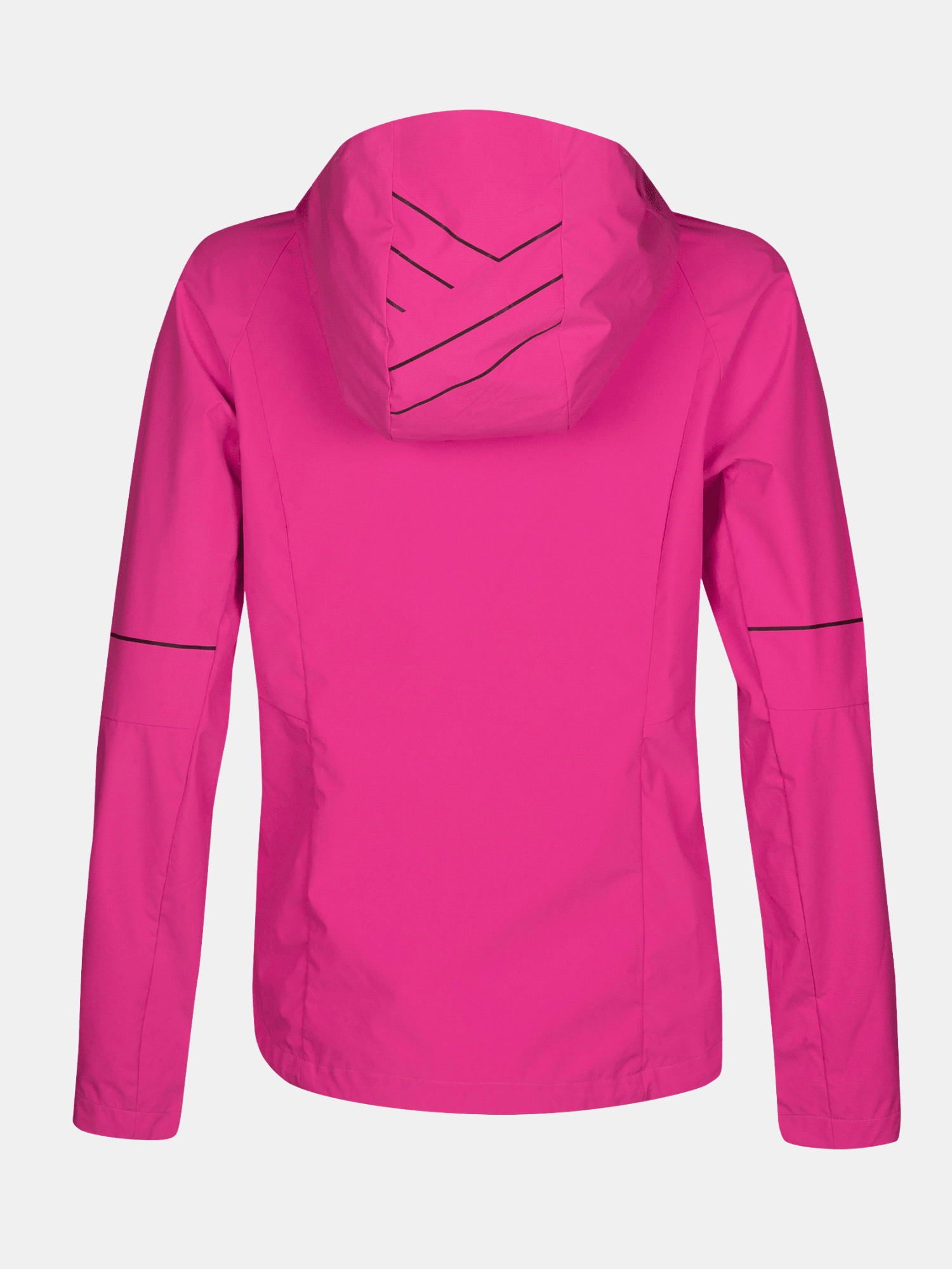 Halti Shelter Stormwall 3L Shell Jacket Womens in bright pink, shown from the back on a plain background.