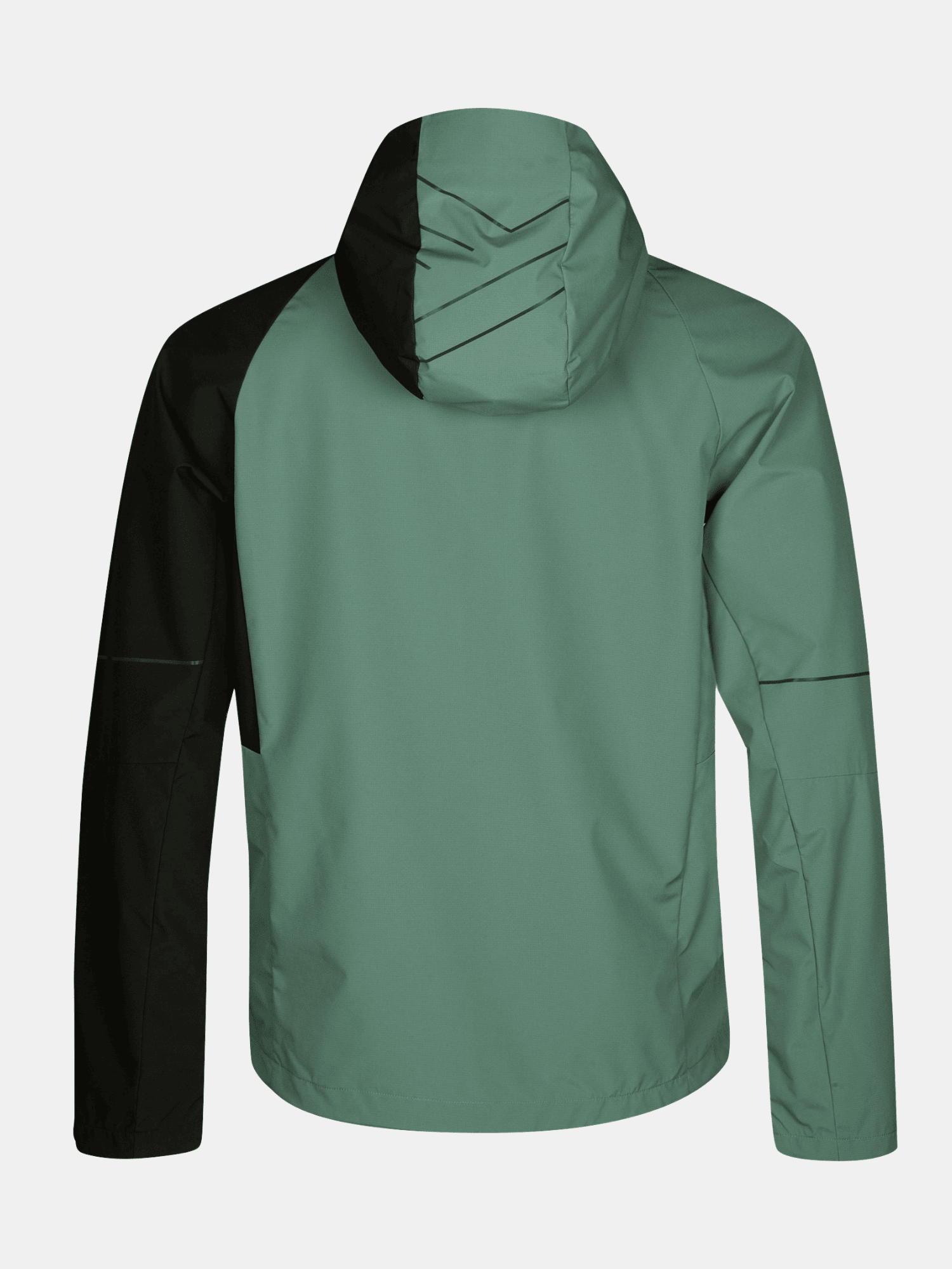 Halti Shelter Stormwall 3L Mens Jacket—green/black, hooded, windproof, paneled; perfect for winter activities.