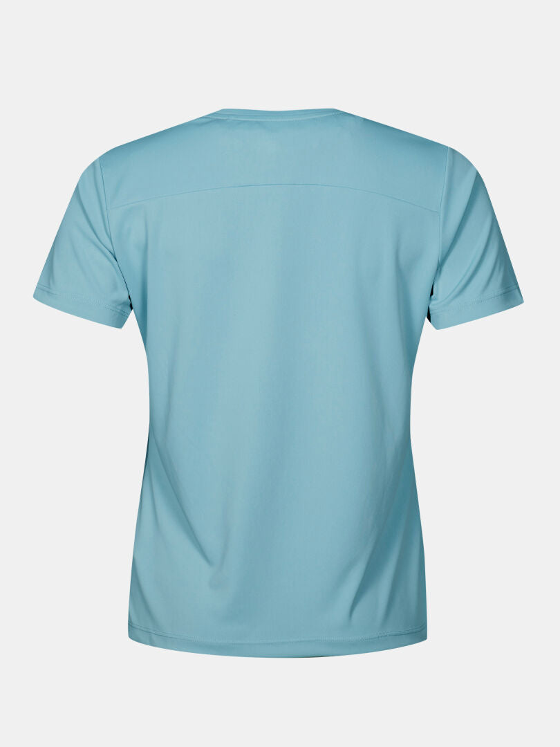 Halti Salves T-Shirt Women's in light blue, back view, displayed on a plain white background.