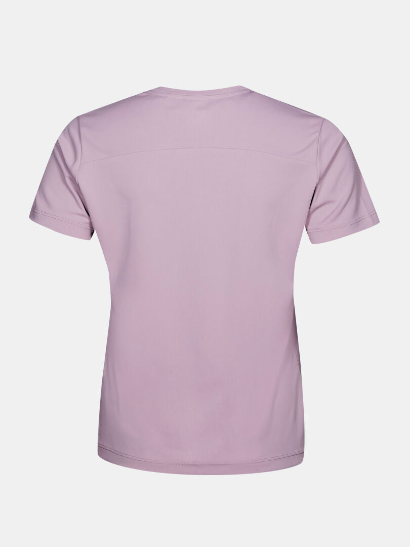 Back view of Halti Salves T-Shirt Women's in light purple, a breathable workout top shown against a white background.