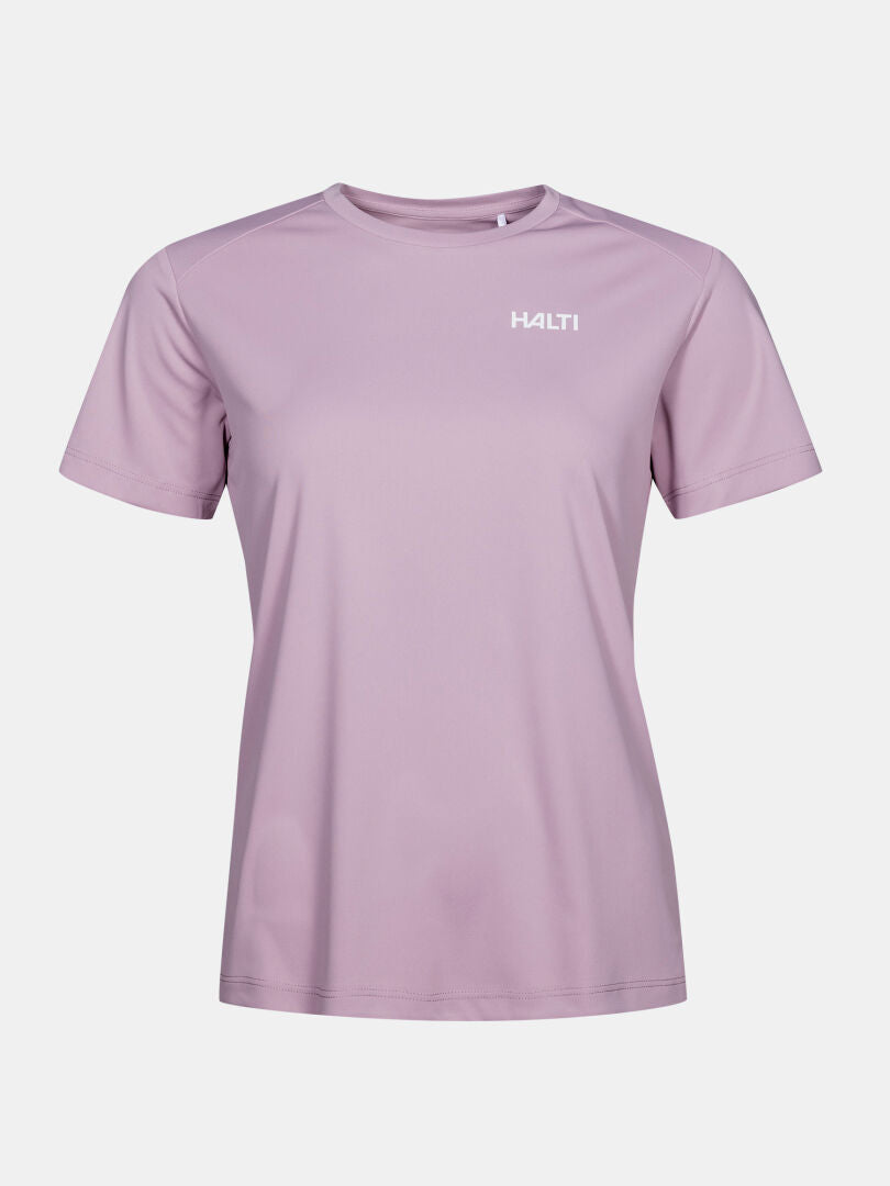 Light purple Halti Salves T-Shirt Women's, recycled polyester, breathable, with logo on a plain white background.