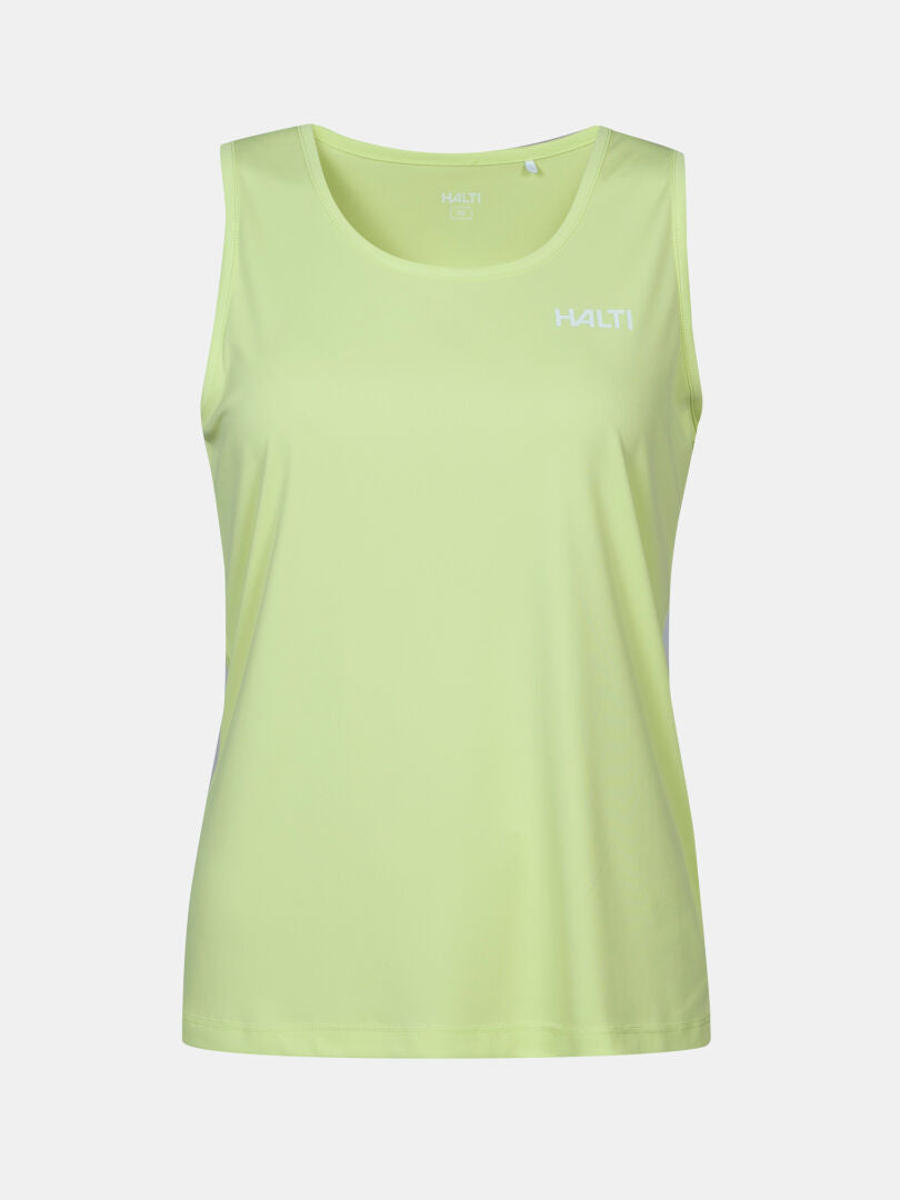 Halti Salves Top Women's: light green recycled polyester tank, breathable activewear with Halti logo.