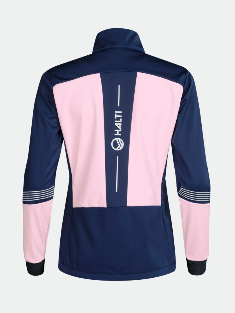 Stay active in winter with the Halti Siide XC Set Women's—navy/pink, windproof, breathable, striped jacket.