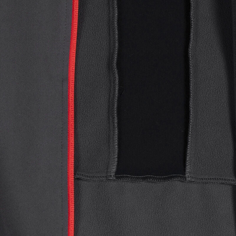 Close-up of Halti Siide XCT Set Men's windproof, breathable fabric with red vertical seam and visible stitching.