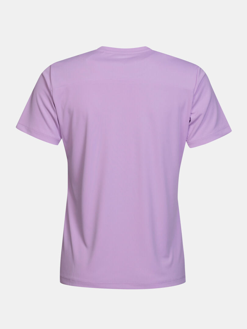 Back view of a light purple, quick-drying short-sleeved Technical T-shirt Women’s by Halti.