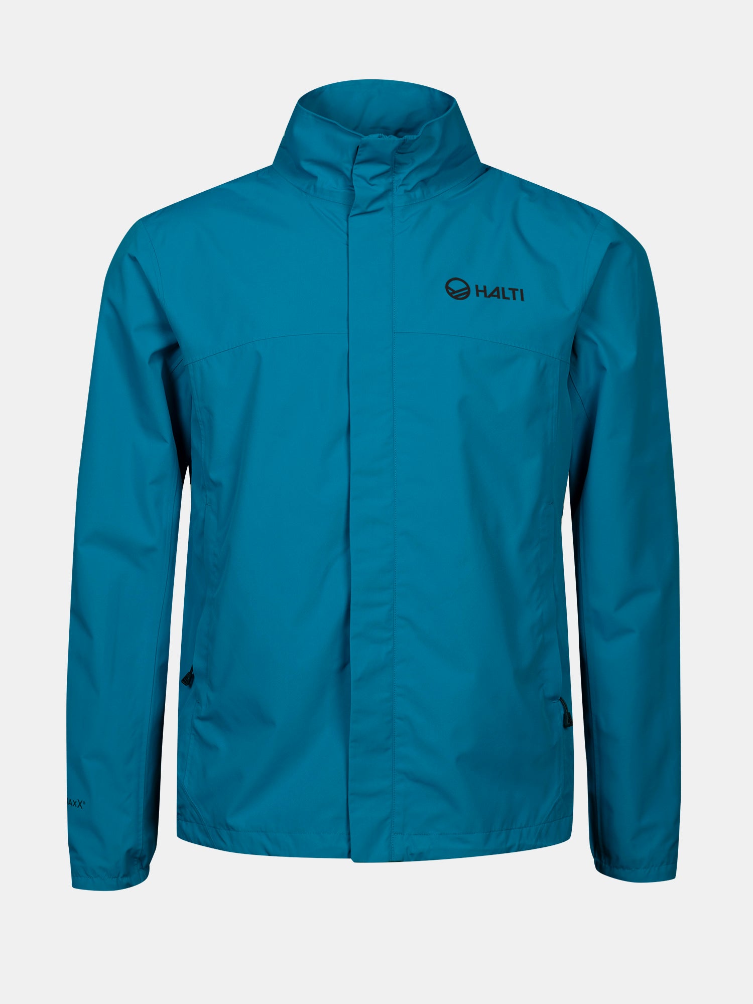 Halti Triant DX Mens blue cycling jacket with DrymaxX, high collar, logo, and reflective details for visibility.
