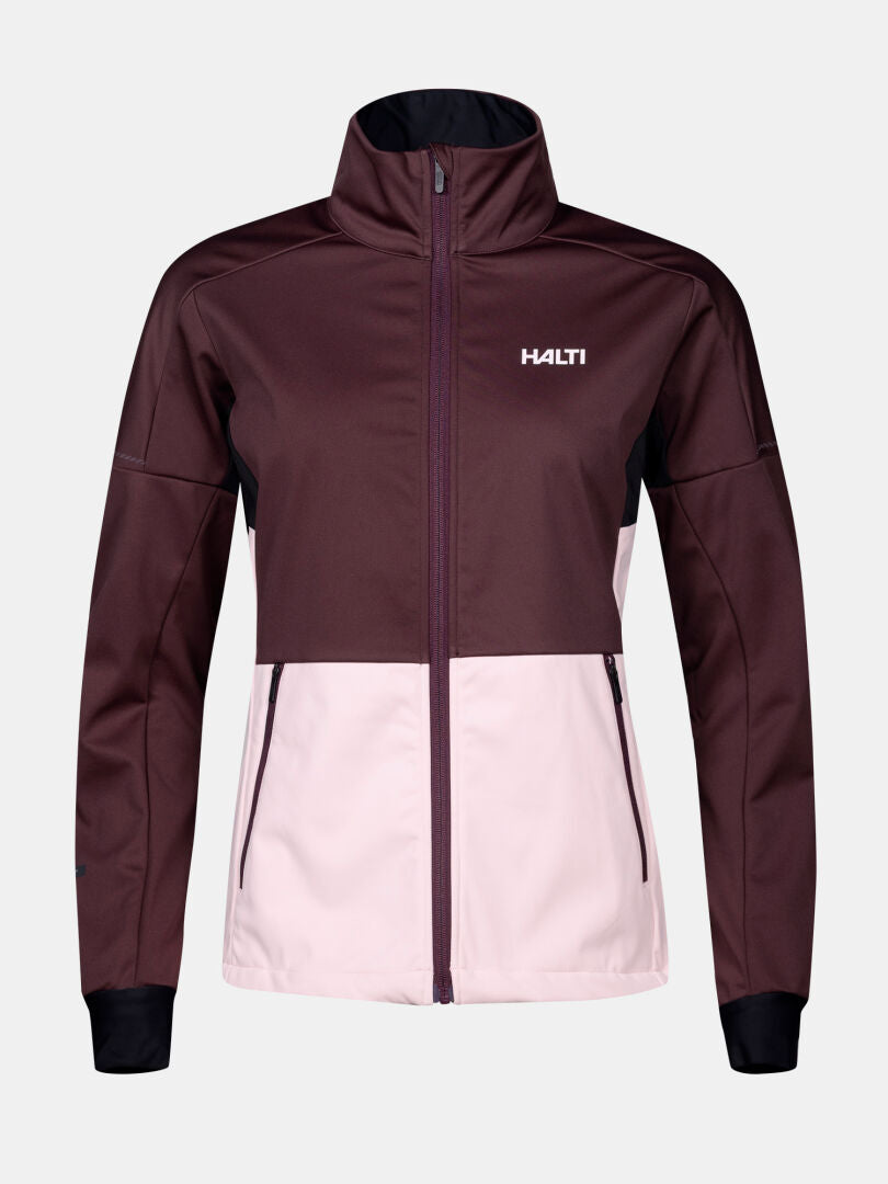 The Halti Huuru XC Set Women's jacket has a high collar, perfect for winter training or matching your softshell set.