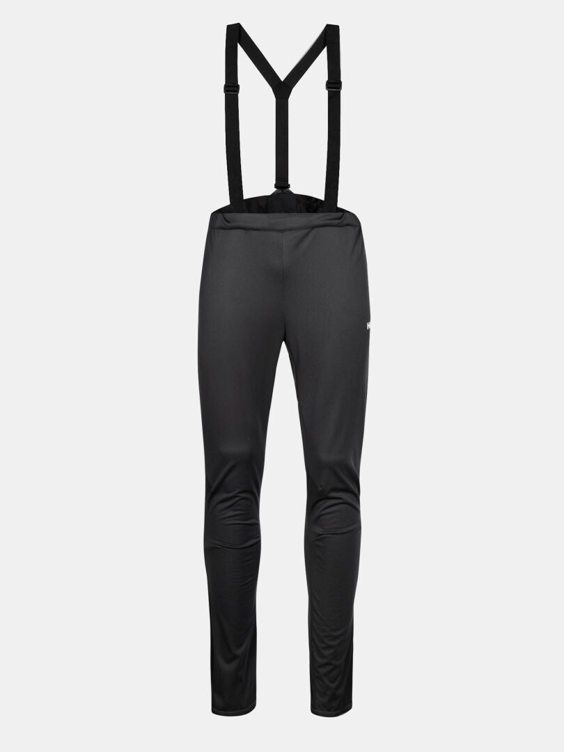 Halti Huuru XC Set Men's black windproof full-length pants with suspenders shown on a plain white background.