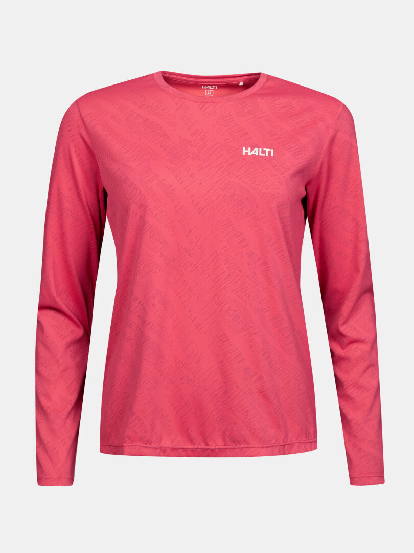 The Oulanka Training Shirt Women's by Halti features UPF 50+, long sleeves, crew neck, and a subtle chest logo.