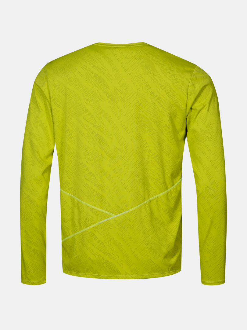 Halti Oulanka Training Shirt Men's: long sleeve, light green, UPF 50+, subtle texture, shown from the back.