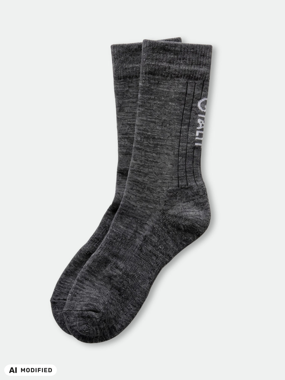 Halti hiking socks in heathered charcoal grey merino wool with a 2-layer construction.