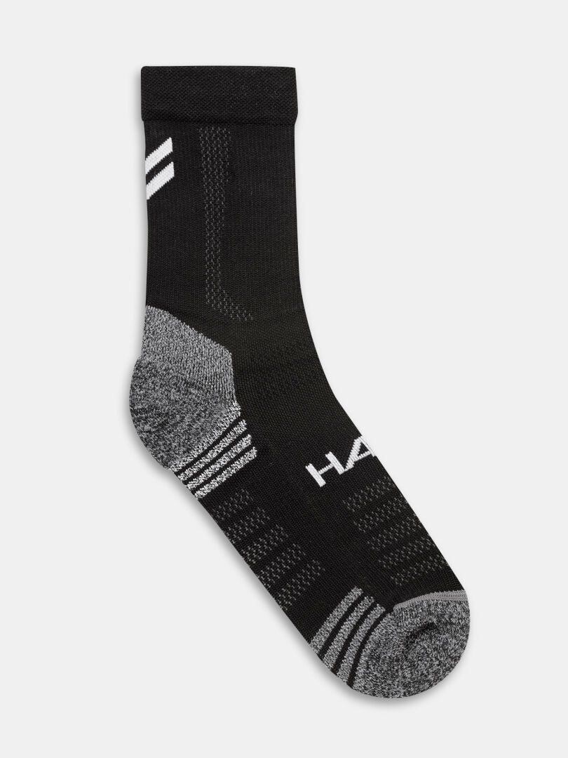 Halti XC Lite Socks: black ankle socks with gray accents, white stripes, and moisture control for lightweight support.